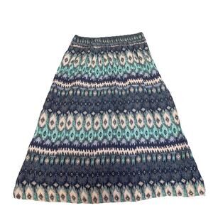 Cato Boho Southwestern Maxi Skirt Medium Blue Turquoise Cotton Smocked Lined